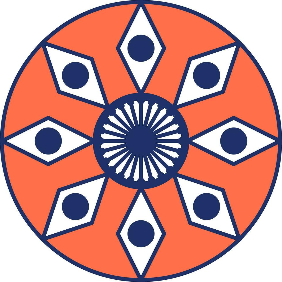 vlak stijl bloemen Ashoka wiel blauw en oranje icoon. vector