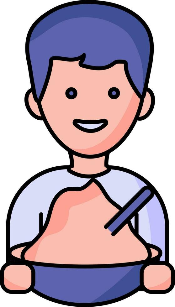 vrolijk jongen Holding voedsel kom icoon in roze en blauw kleur. vector