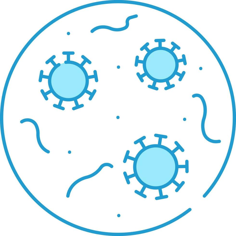 virus en bacterie in Petri schotel blauw en wit icoon. vector