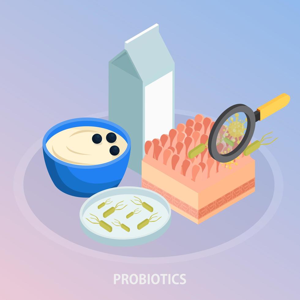 probiotica isometrische achtergrond samenstelling vectorillustratie vector