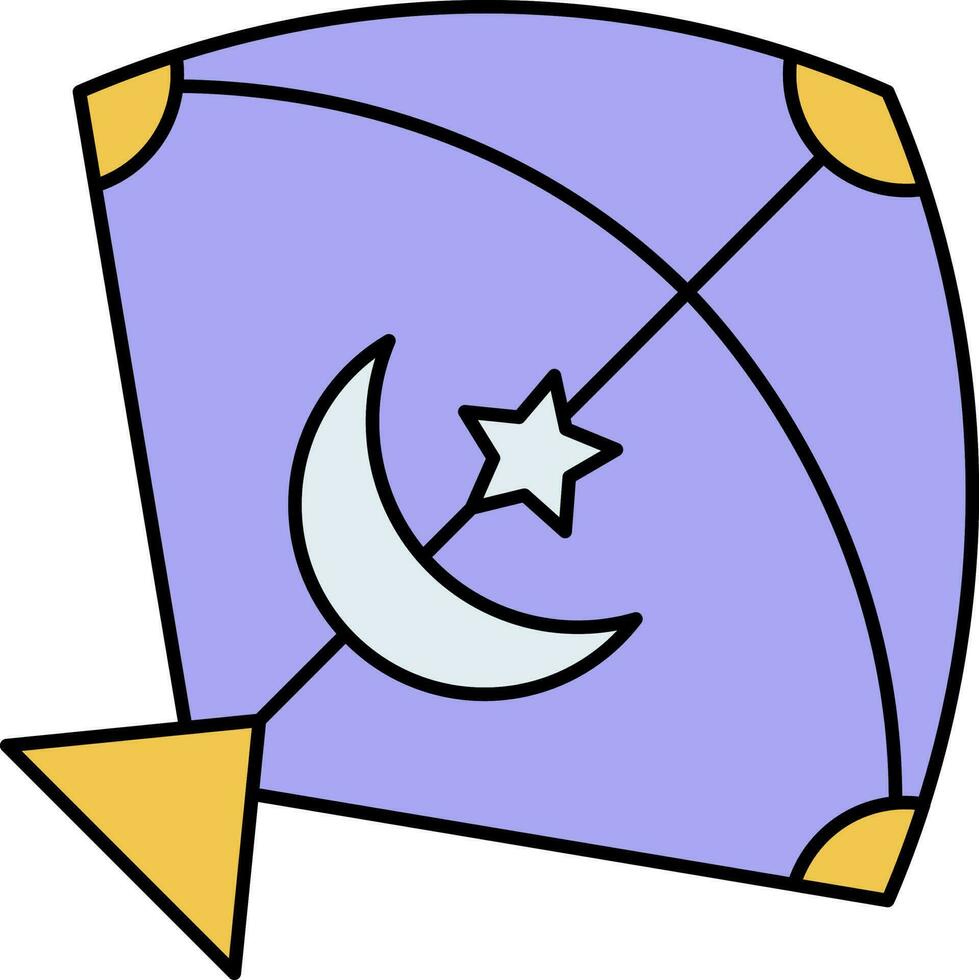 Islamitisch symbool vlieger blauw en geel icoon. vector