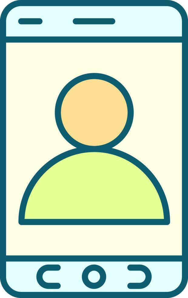 gebruiker symbool in smartphone scherm blauw en geel icoon. vector
