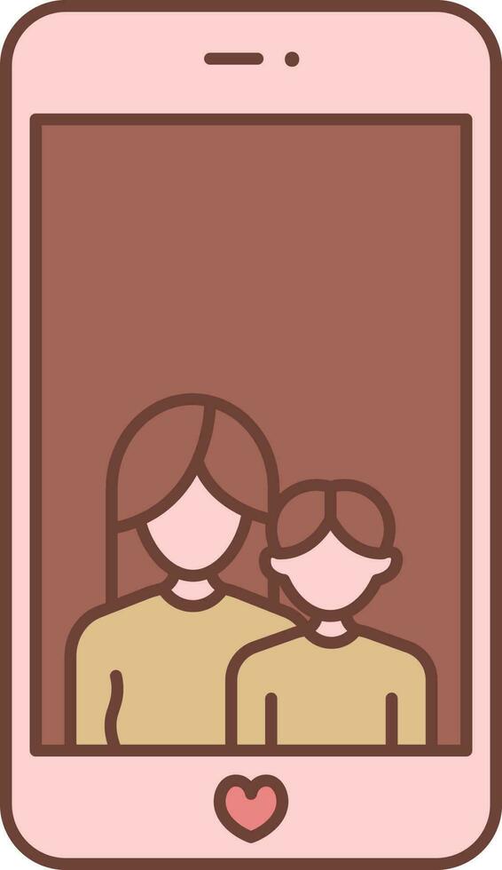 gezichtsloos jong dame met jongen in smartphone scherm bruin en roze icoon. vector