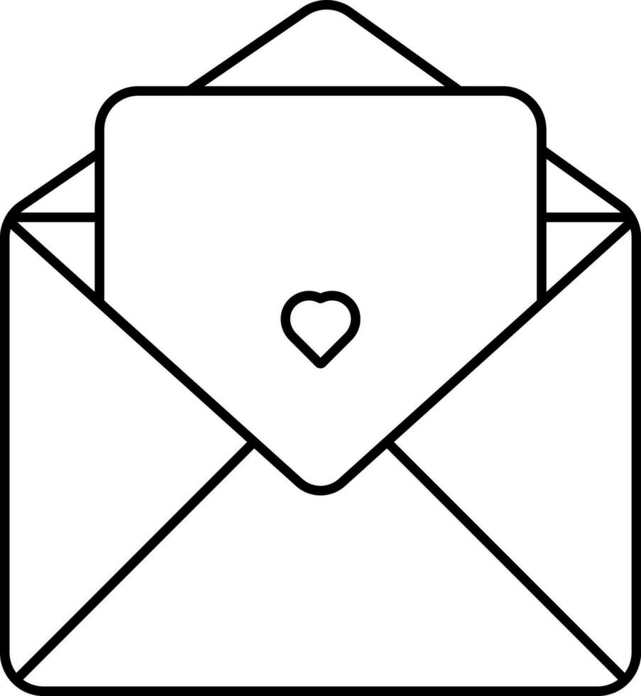 hart symbool aantekeningen met envelop zwart schets icoon. vector