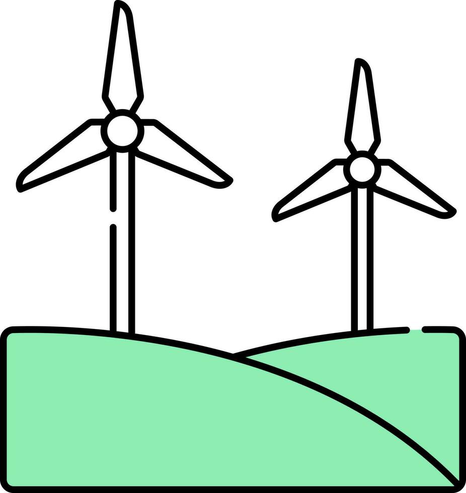 vlak stijl wind turbine grasland groen en wit icoon. vector