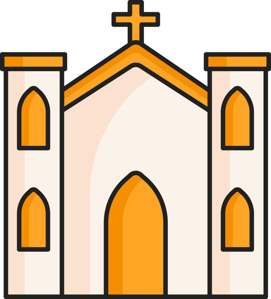 oranje en roze kerk gebouw vlak icoon. vector