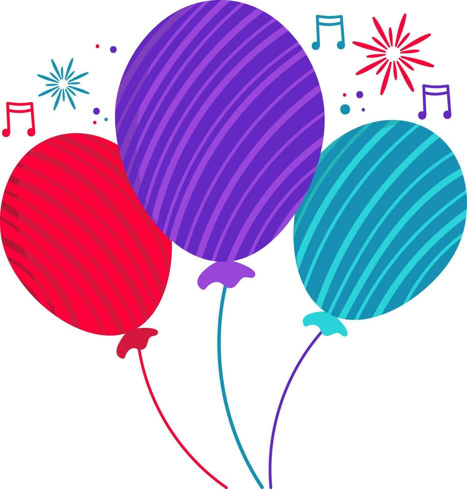 drie kleur gestreept ballonnen en muziek- icoon in vlak stijl. vector