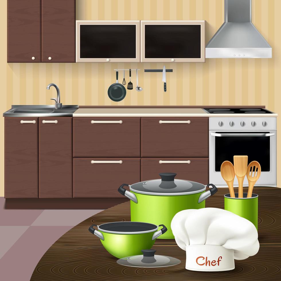 keuken interieur met kookgerei illustratie vectorillustratie vector