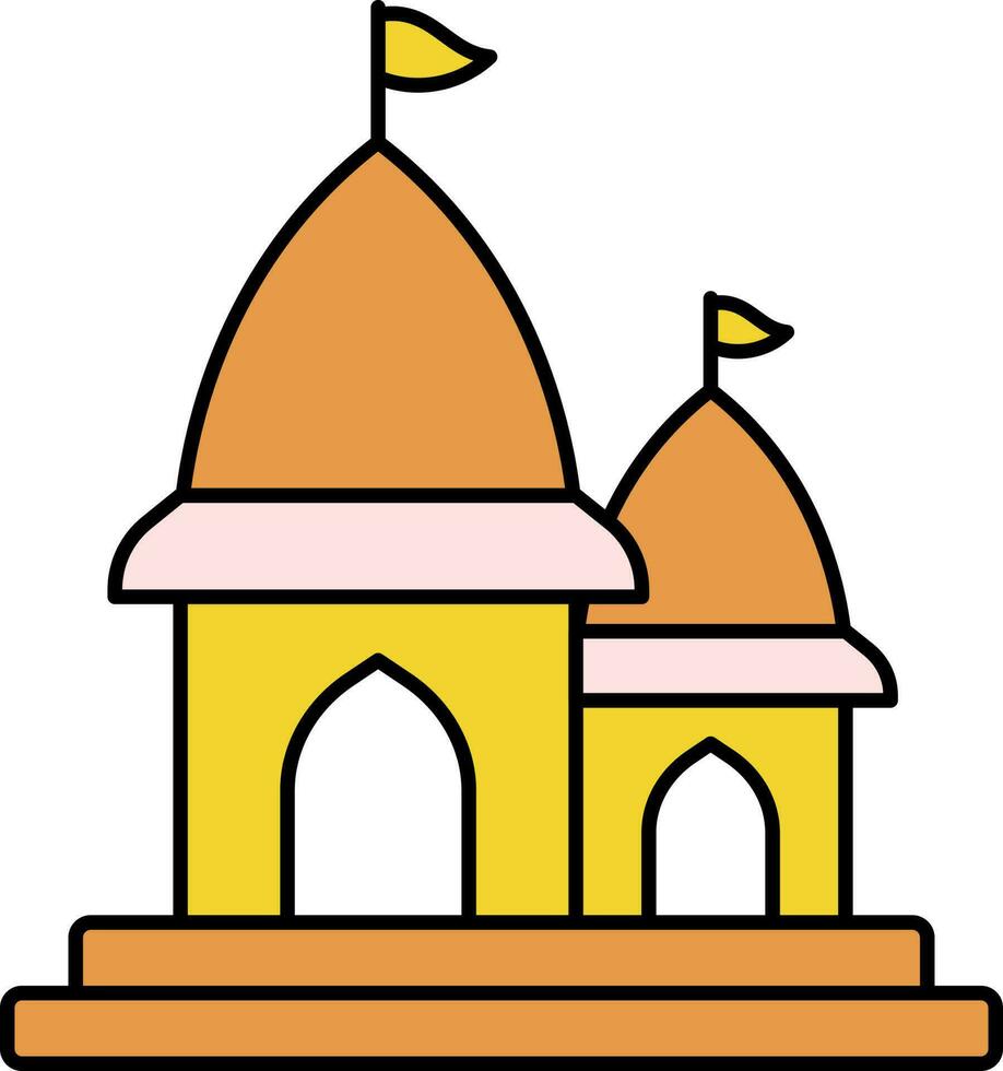 Hindoe tempel geel en oranje icoon. vector