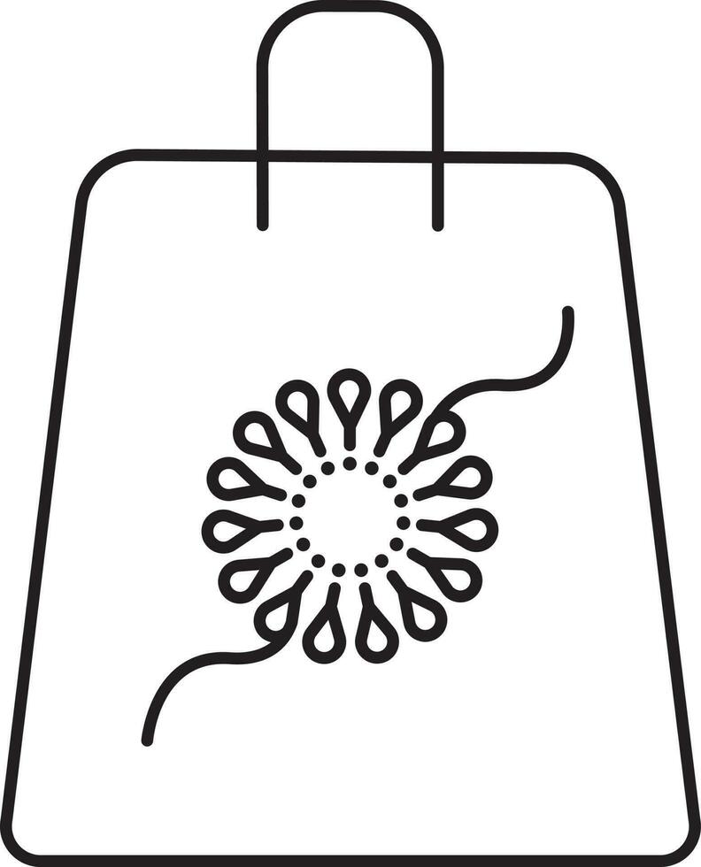 geïsoleerd dragen zak met rakhi icoon in zwart lijn kunst. vector