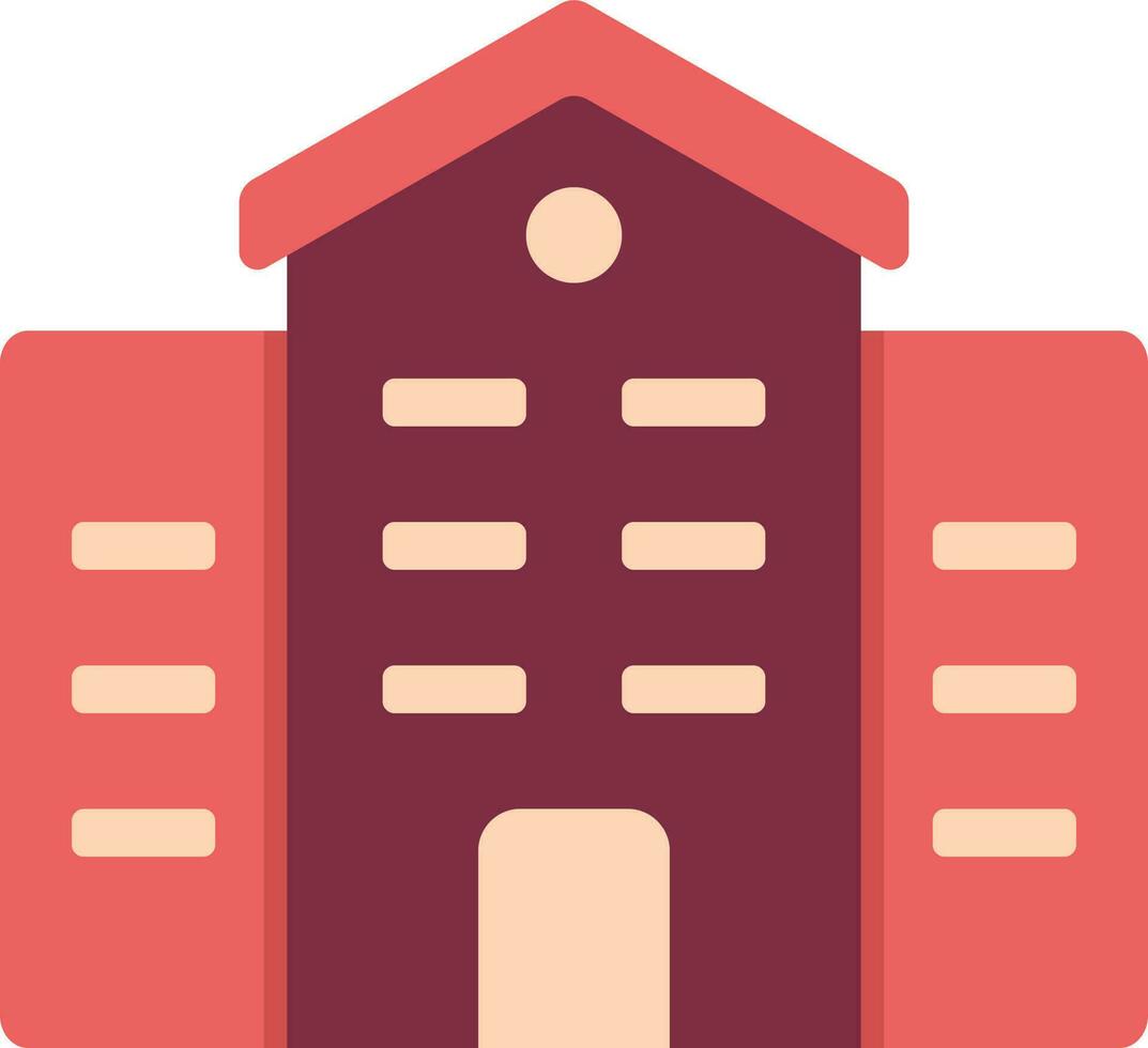 magenta en rood school- gebouw vlak icoon. vector