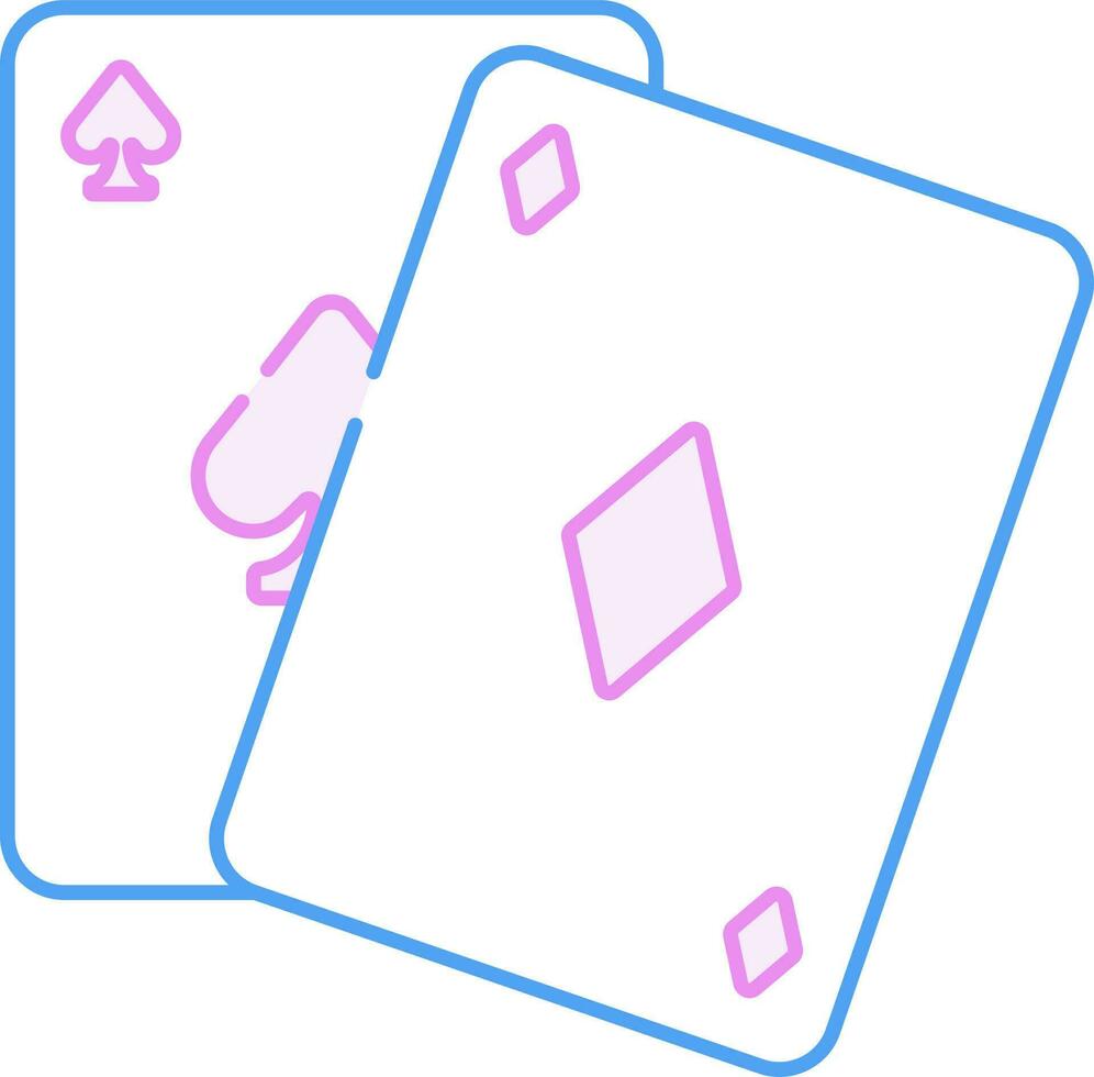 spade en diamant spelen kaarten blauw en roze schets icoon. vector