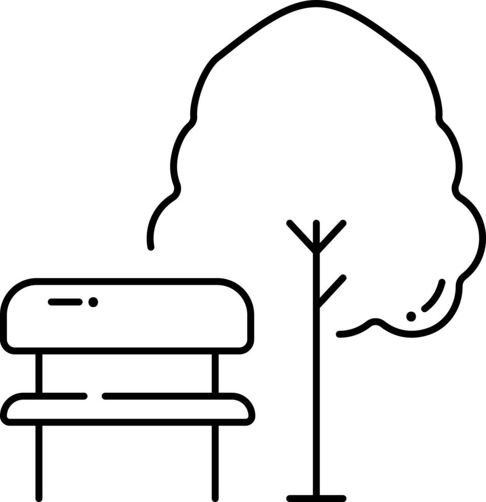 bank met boom zwart dun lijn kunst icoon. vector