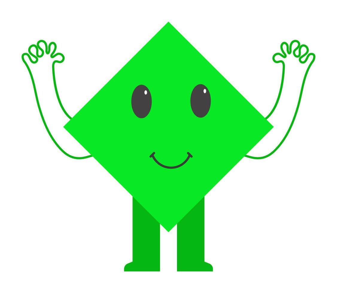sticker stijl hand- omhoog groen ruit vorm tekenfilm staand Aan grijs achtergrond. vector