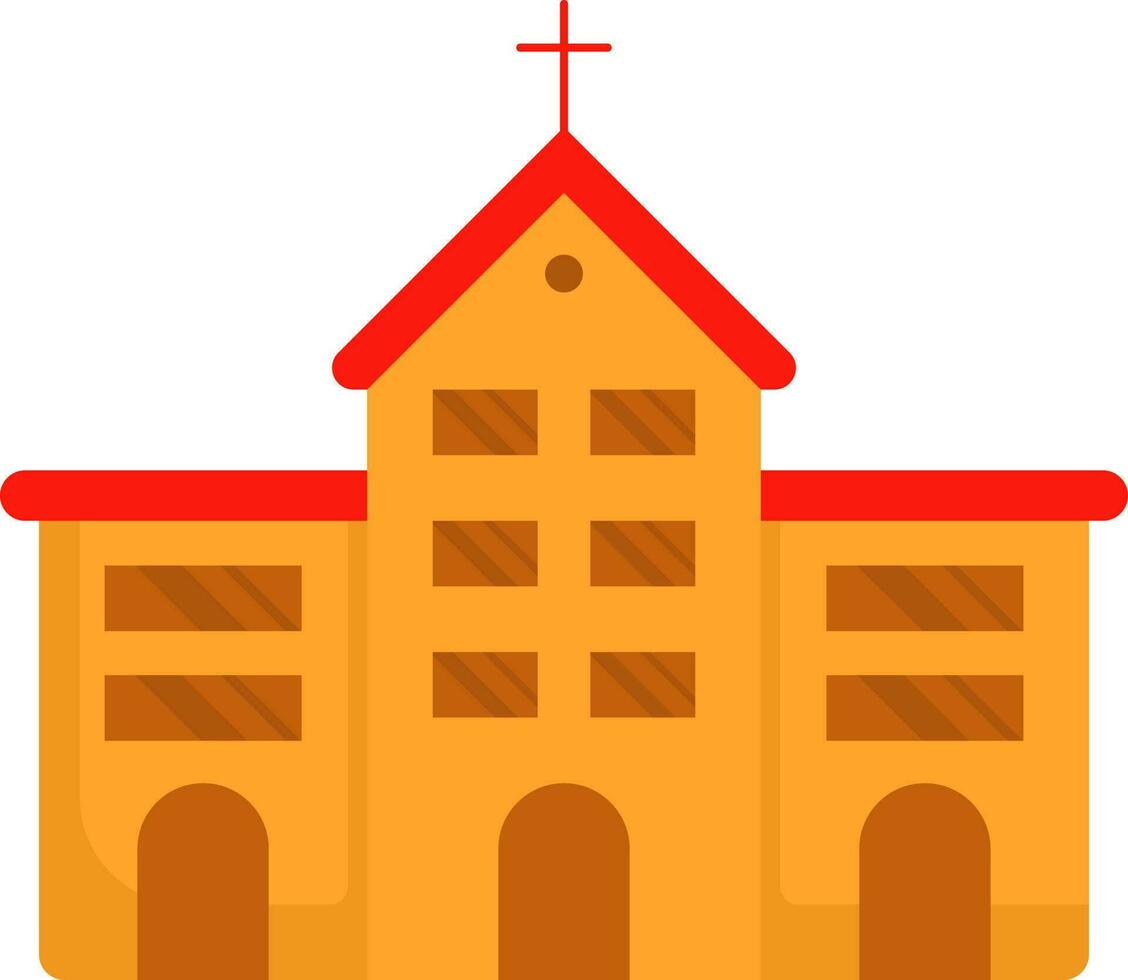 oranje en rood kerk gebouw vlak icoon. vector