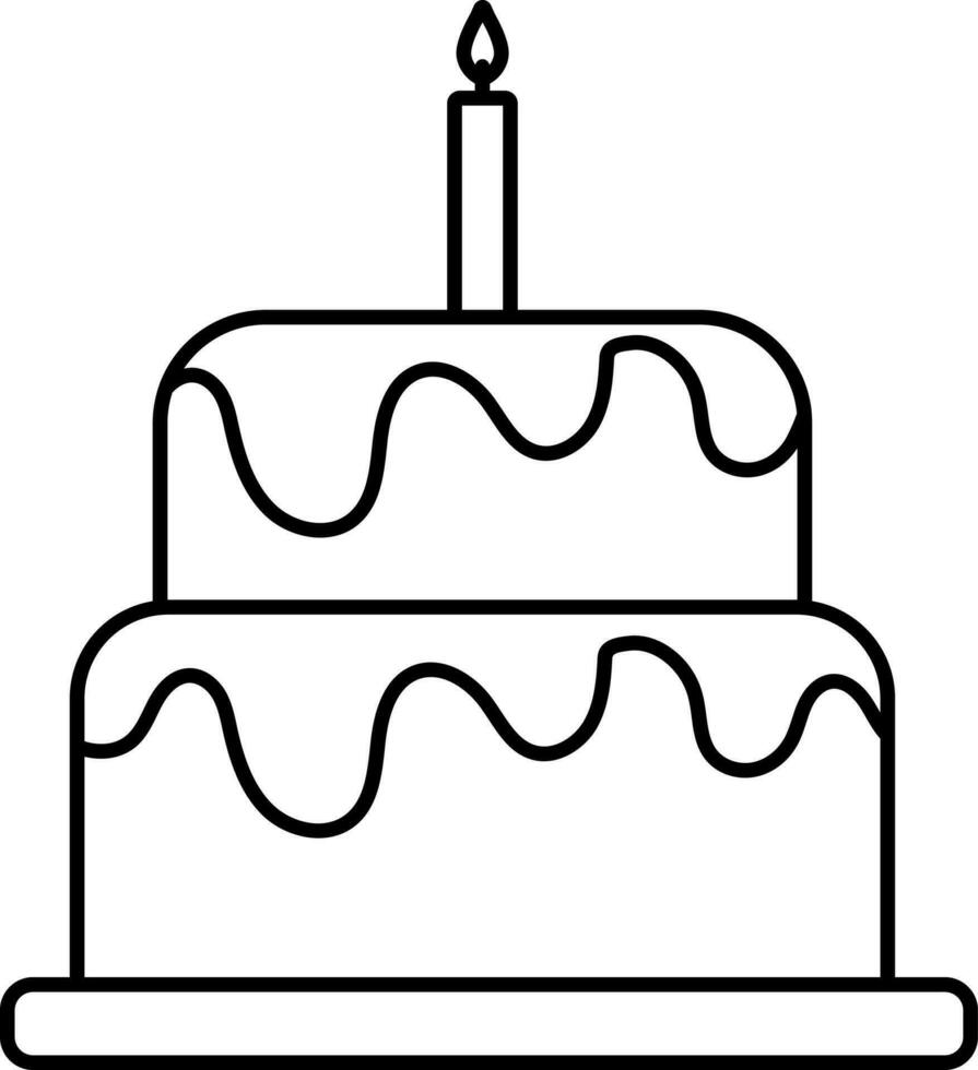 geïsoleerd brandend kaars in twee laag taart zwart schets icoon. vector