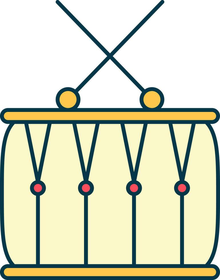 trommel met stokjes icoon in rood en geel kleur. vector