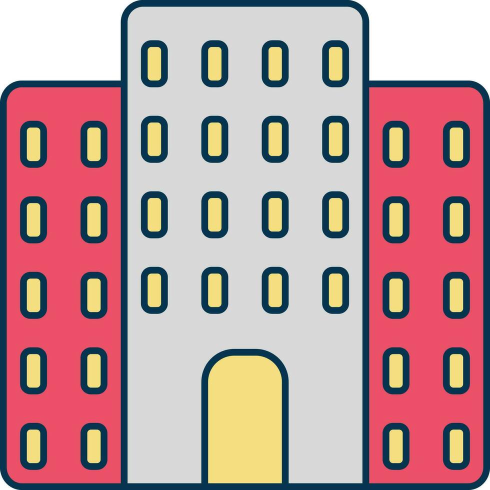 kleurrijk wolkenkrabber gebouw vlak icoon. vector