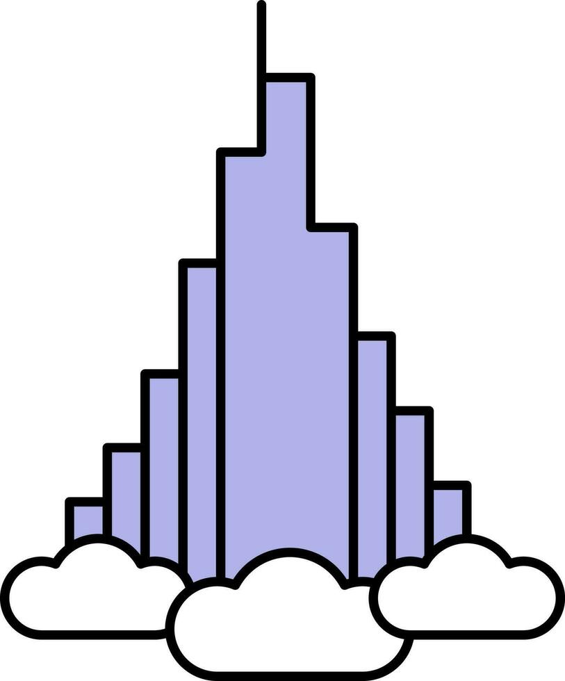 burj khalifa met wolk icoon in Purper en wit kleur. vector