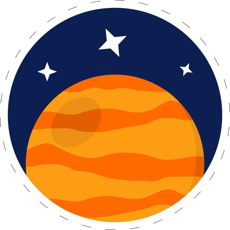 oranje kwik planeet met sterren blauw cirkel achtergrond. vector