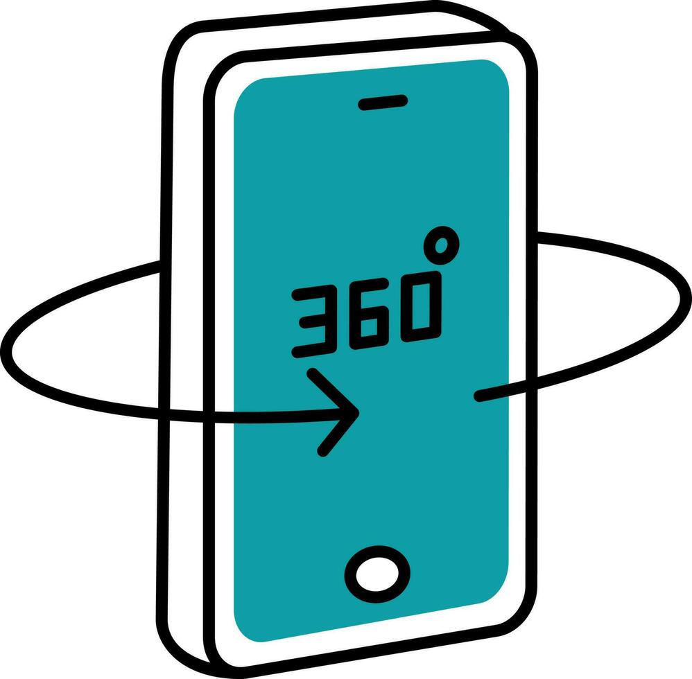 360 hoek of mate draaien telefoon vlak icoon in taling en wit kleur. vector