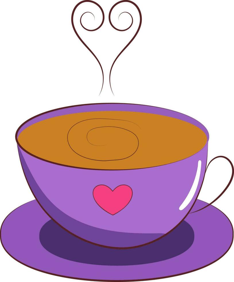 hart vormen rook met heet koffie Purper kop icoon in tekening stijl. vector