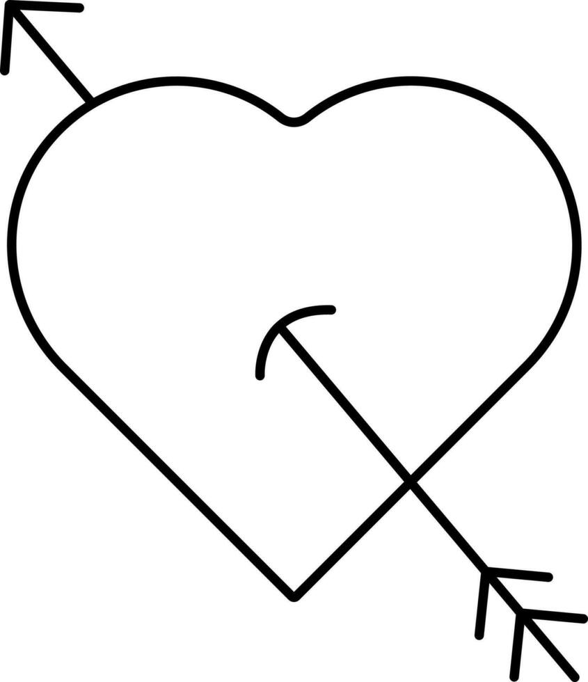 pijl raken naar hart icoon in zwart dun lijn kunst. vector