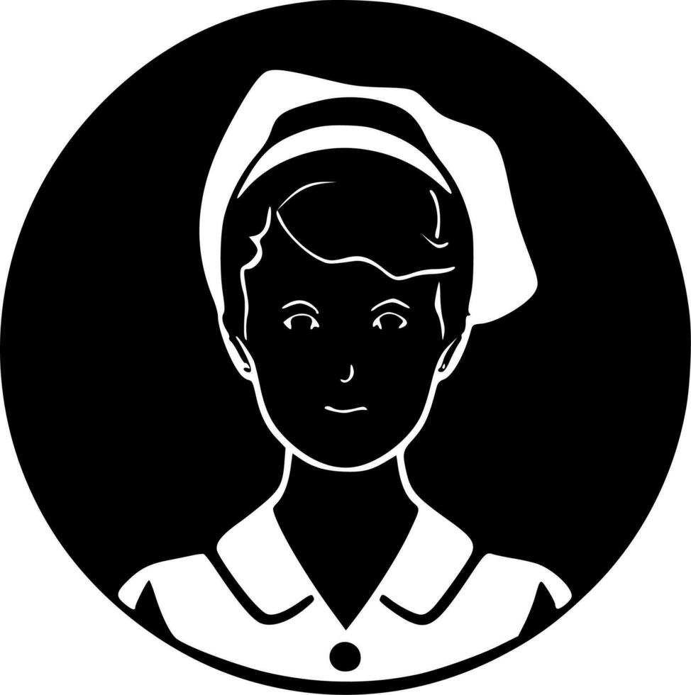 verpleegster - zwart en wit geïsoleerd icoon - vector illustratie