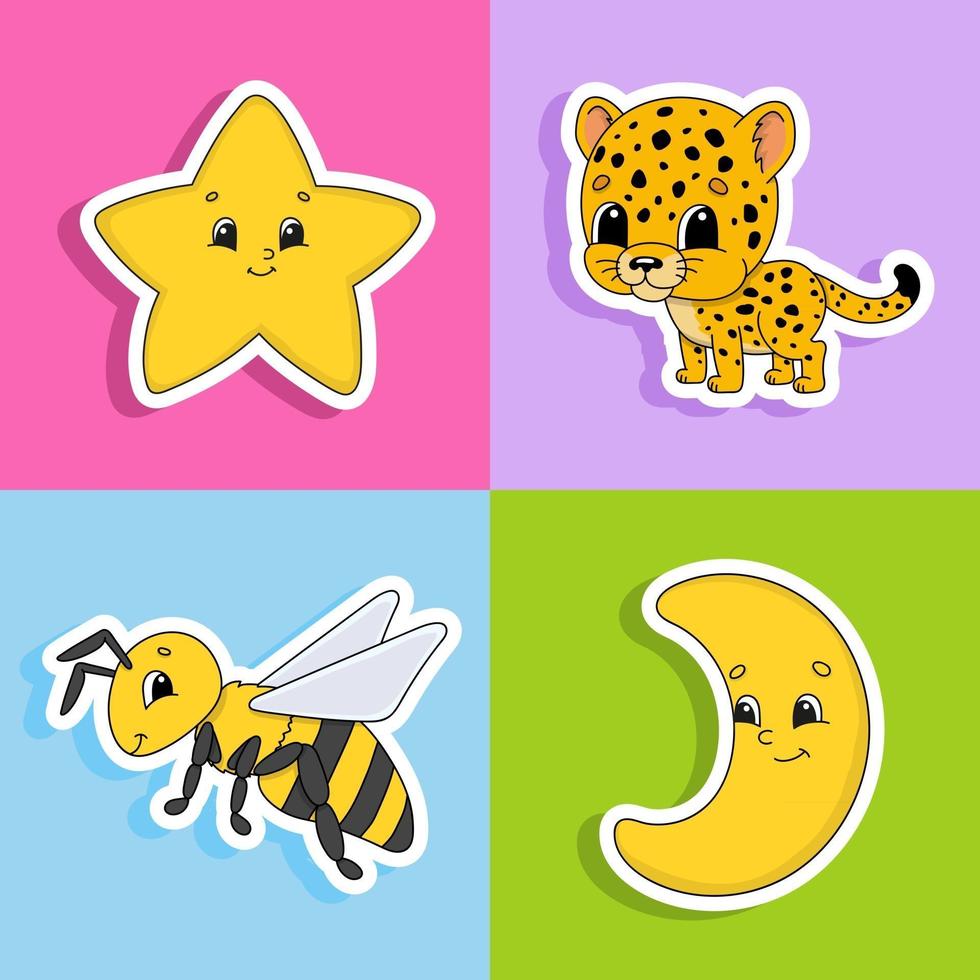 set stickers met schattige stripfiguren vector