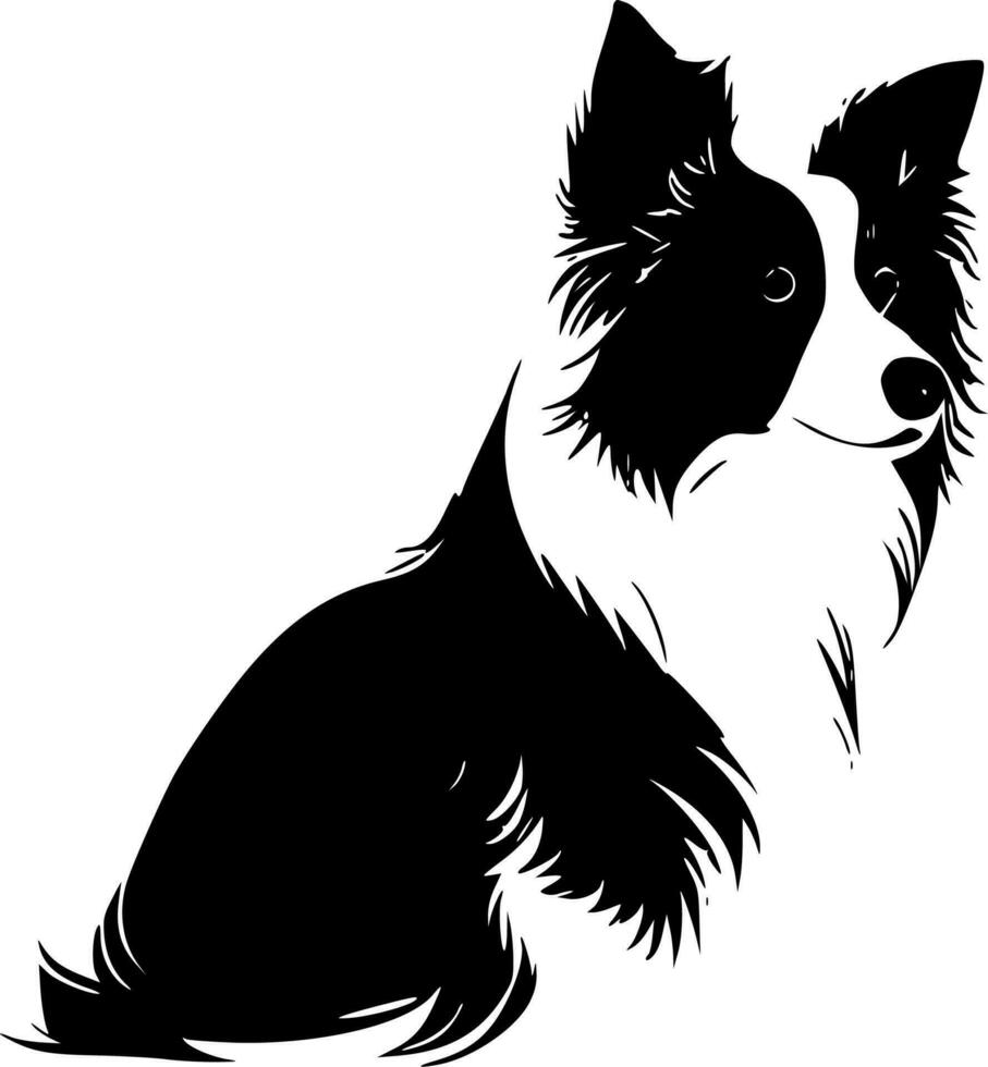 grens collie - zwart en wit geïsoleerd icoon - vector illustratie