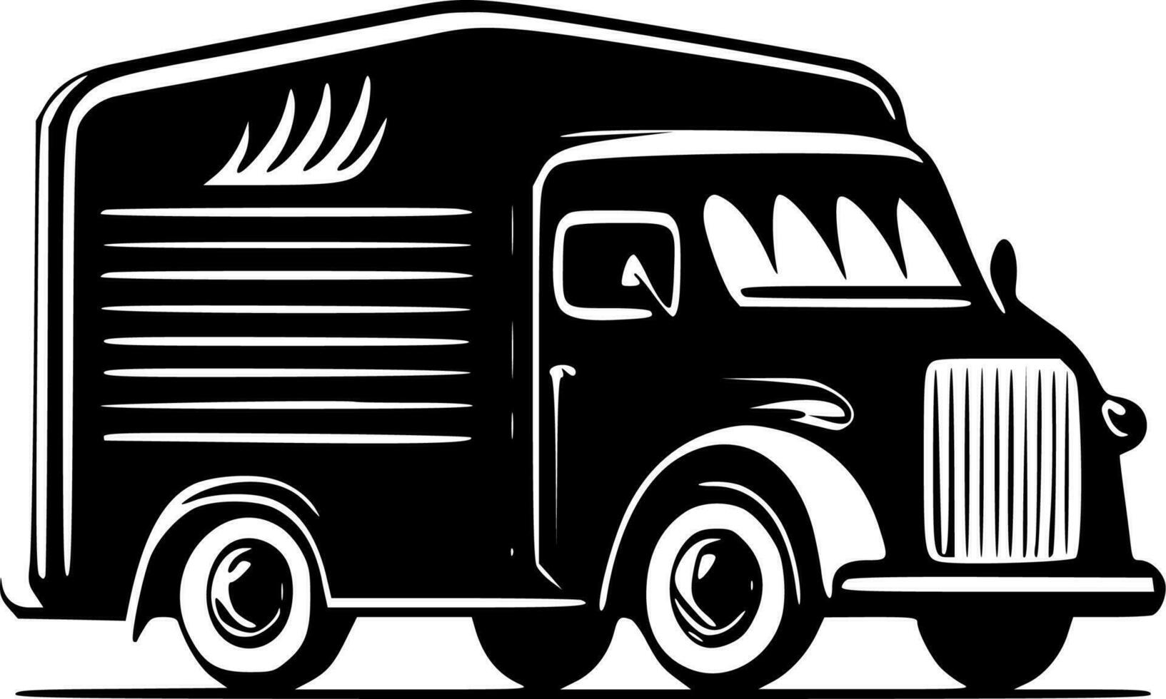 wijnoogst vrachtwagen, zwart en wit vector illustratie