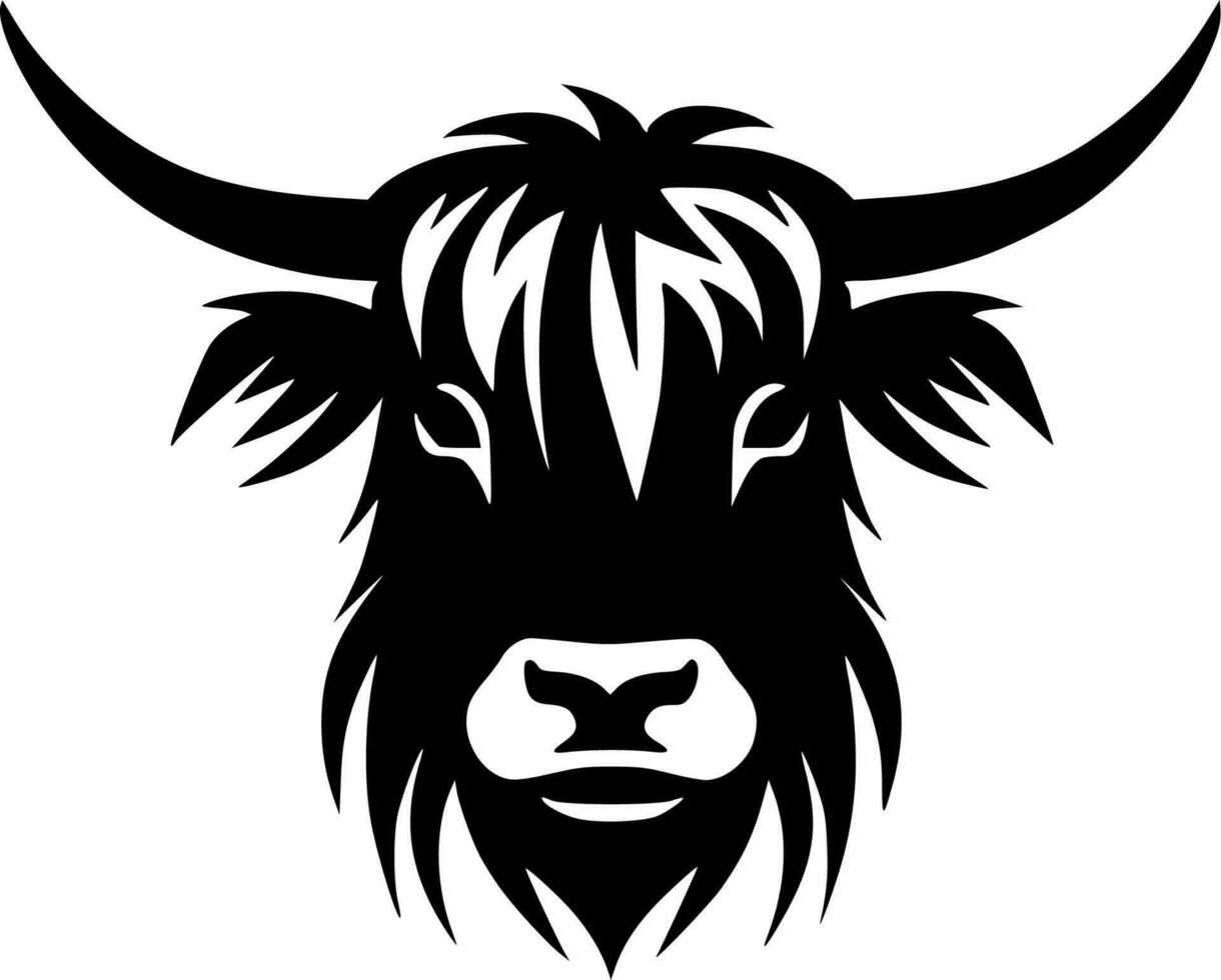 hoogland koe - zwart en wit geïsoleerd icoon - vector illustratie