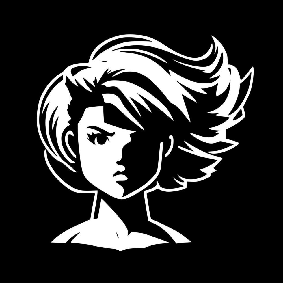 meisje macht - zwart en wit geïsoleerd icoon - vector illustratie