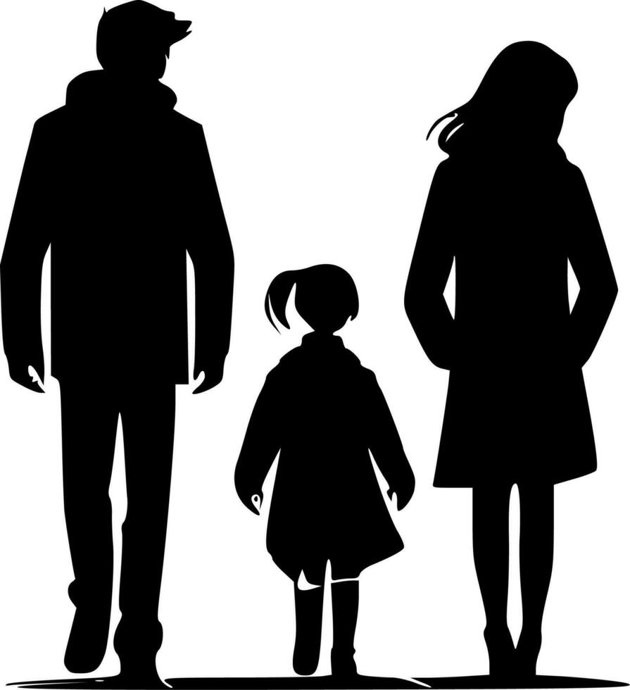 familie - zwart en wit geïsoleerd icoon - vector illustratie