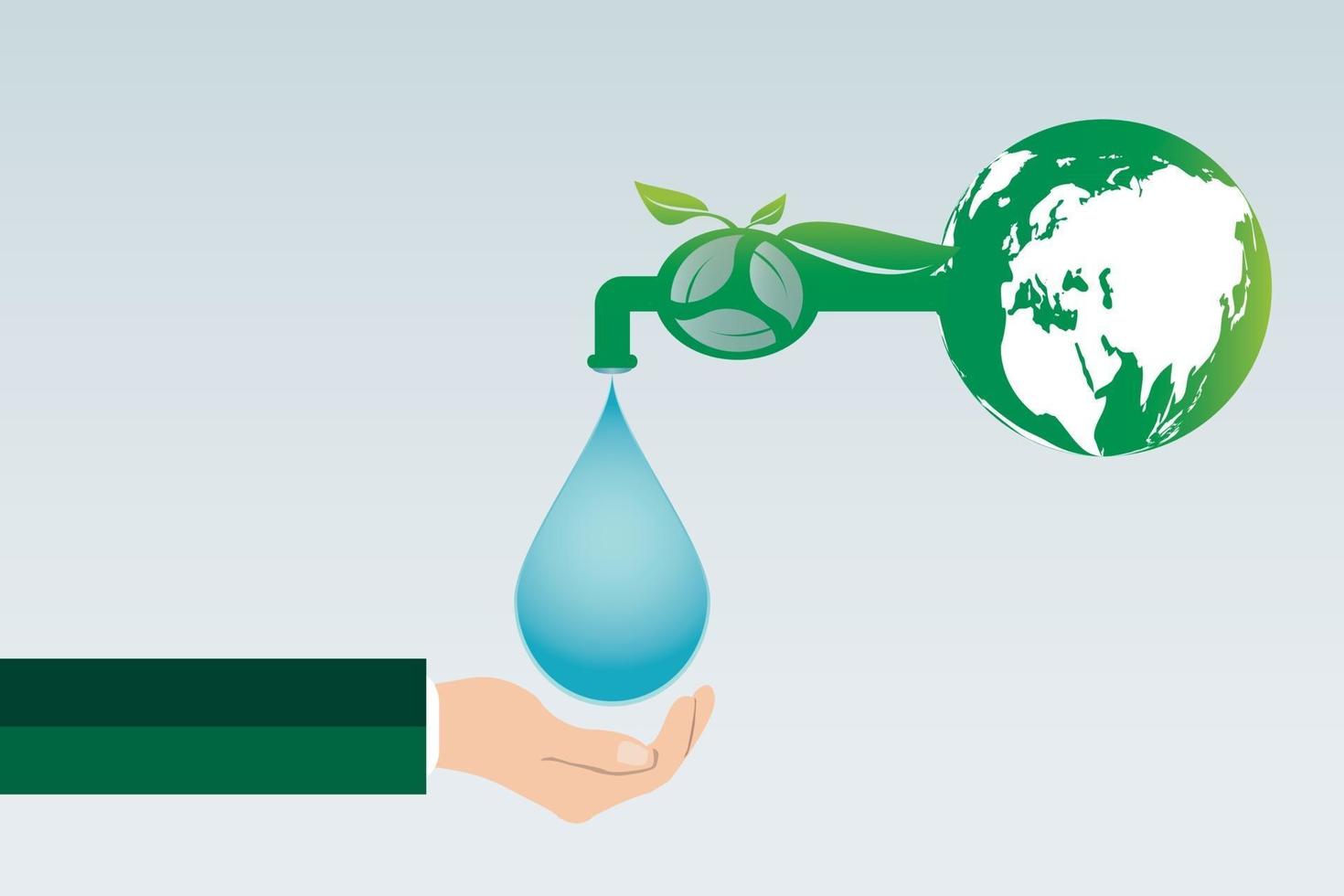 ecologie bespaar water schone energie recycling en hand houden van groene steden helpen de wereld met milieuvriendelijke conceptideeën vector