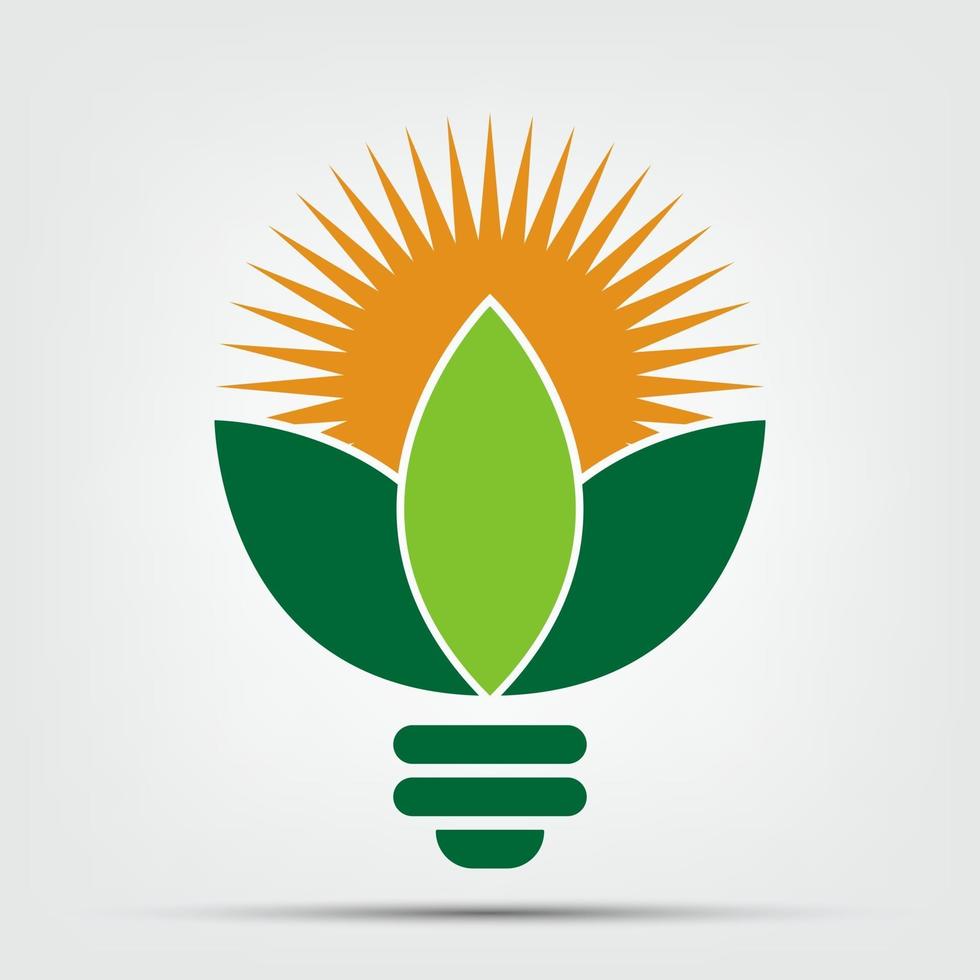 symbool ecologie lamp logo's van groen met zon en bladeren natuurelement vector