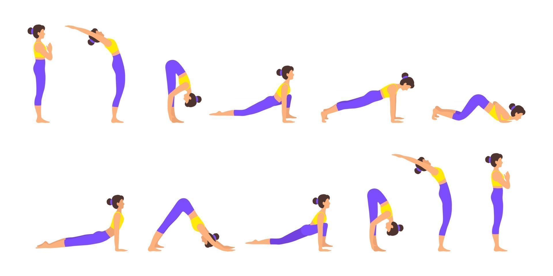 surya namaskar een zonnegroet yoga asana's reeks vectorillustratie vector