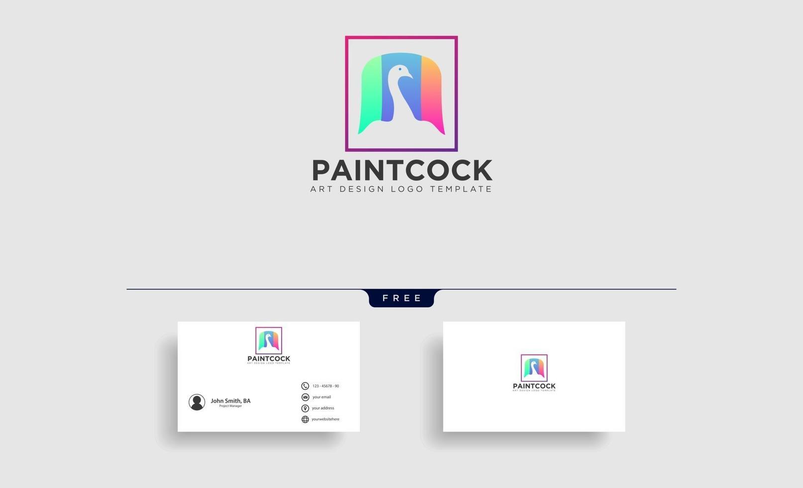 pauw schilderij regenboog kleurrijke logo sjabloon met visitekaartje vector
