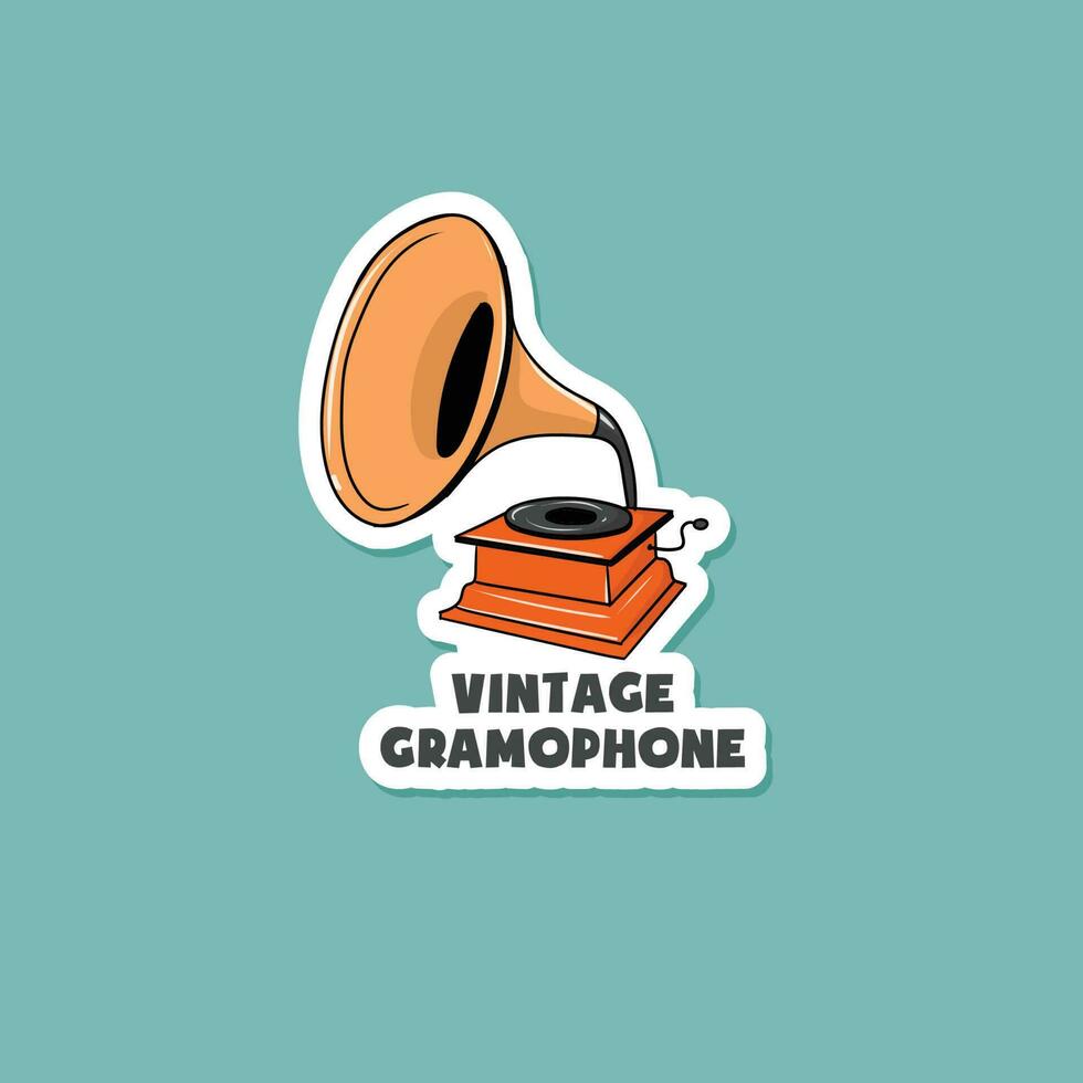 kleurrijk hand- getrokken wijnoogst grammofoon stickers vector