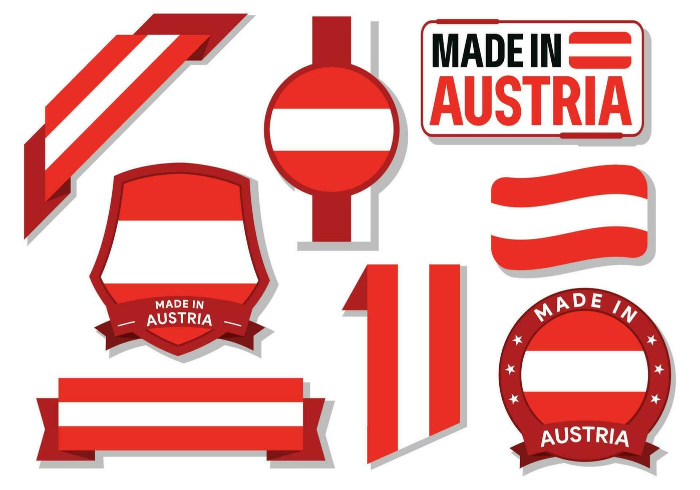 verzameling van gemaakt in Oostenrijk badges etiketten Oostenrijk vlaggen in lint vector illustratie