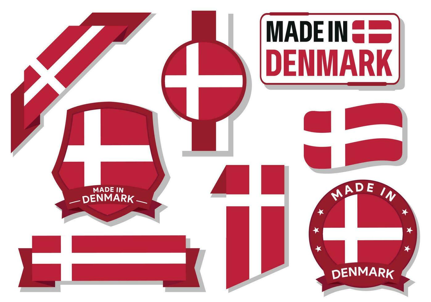 verzameling van gemaakt in Denemarken badges etiketten Denemarken vlaggen in lint vector illustratie vrij vector