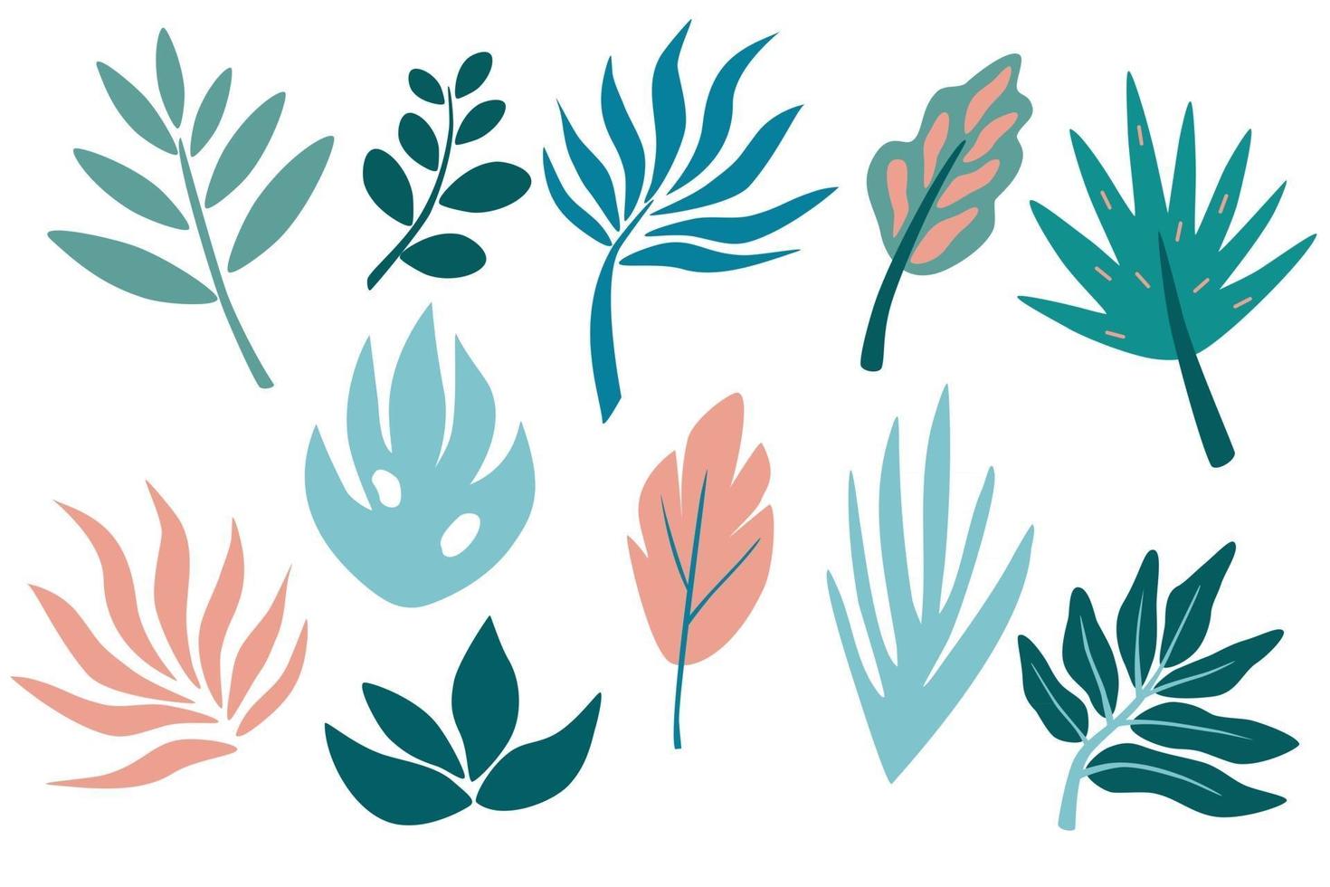 set van tropisch blad, groen, bladeren, takje, tak. hand getekend botanische grafische elementen. vector