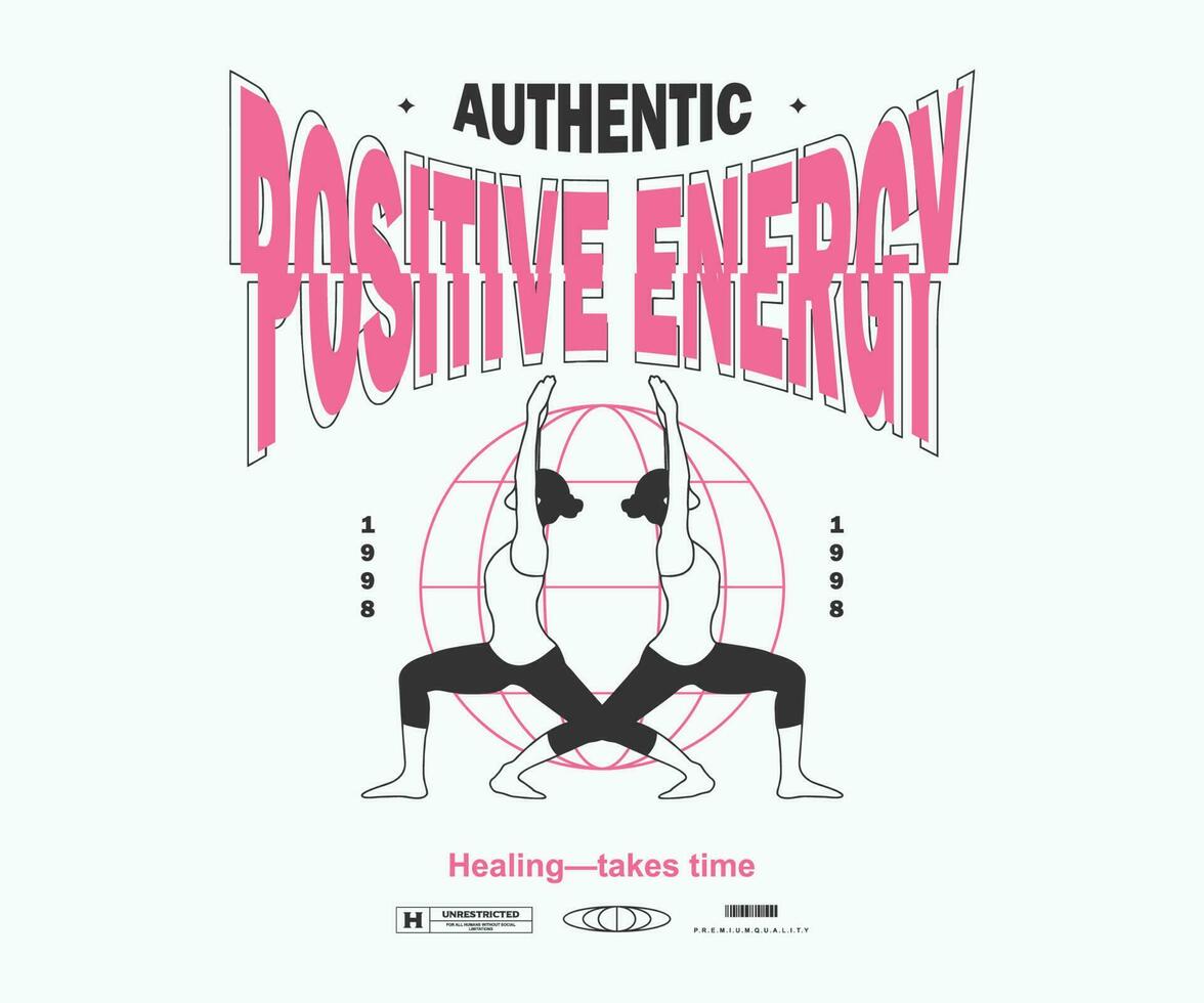 wijnoogst illustratie van positief energie, yoga vector t overhemd ontwerp, vector grafisch, typografisch poster of t-shirts straat slijtage en stedelijk stijl