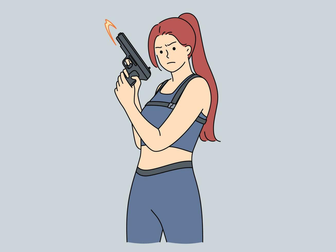 sterk vrouw in uniform Holding geweer in handen. beslissend vrouw met jachtgeweer tonen macht en kracht. vector illustratie.