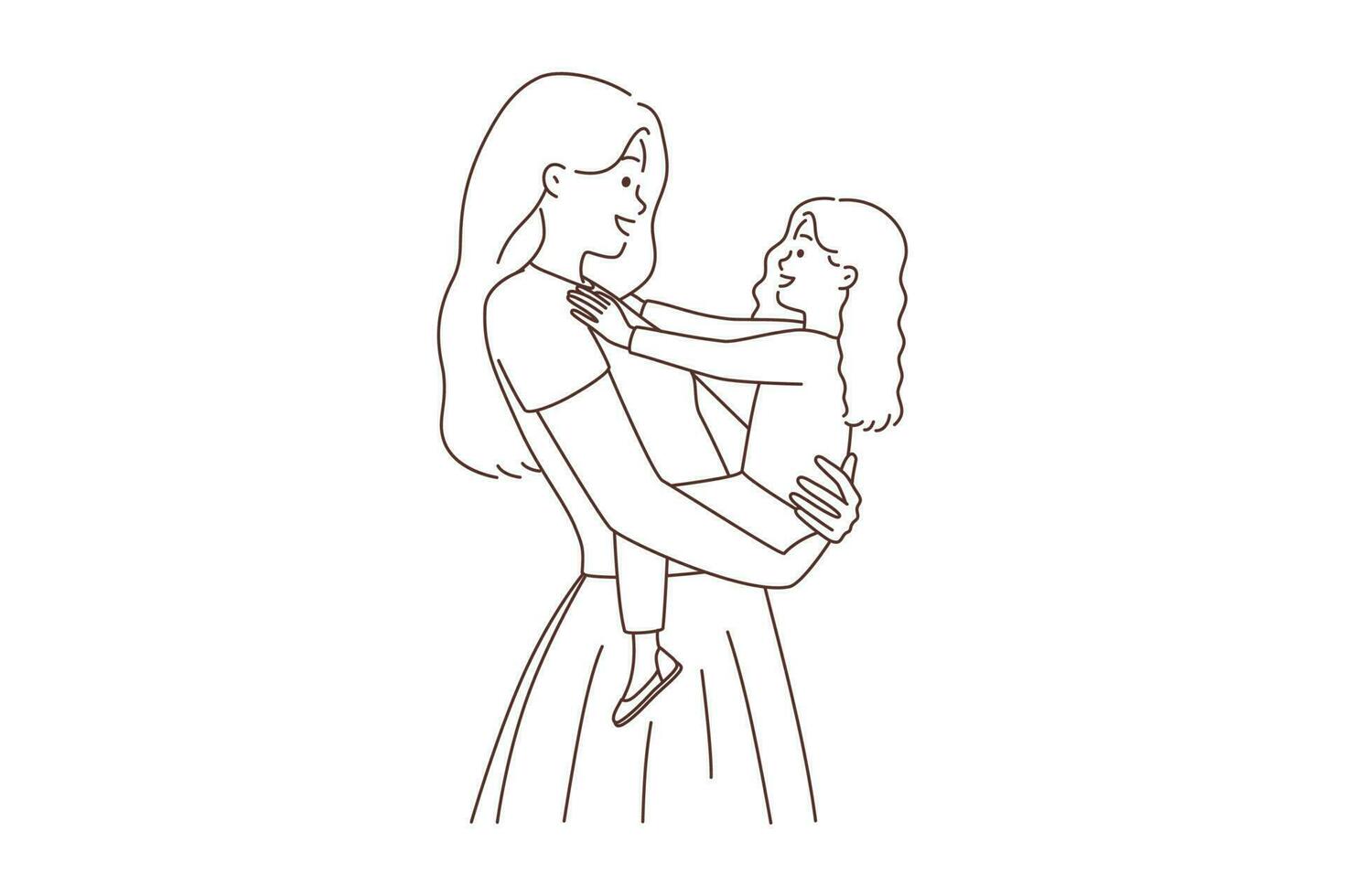 gelukkig jong moeder Holding glimlachen weinig dochter in handen. liefhebbend mam knuffelen klein meisje kind tonen liefde en zorg. moederschap. vector illustratie.