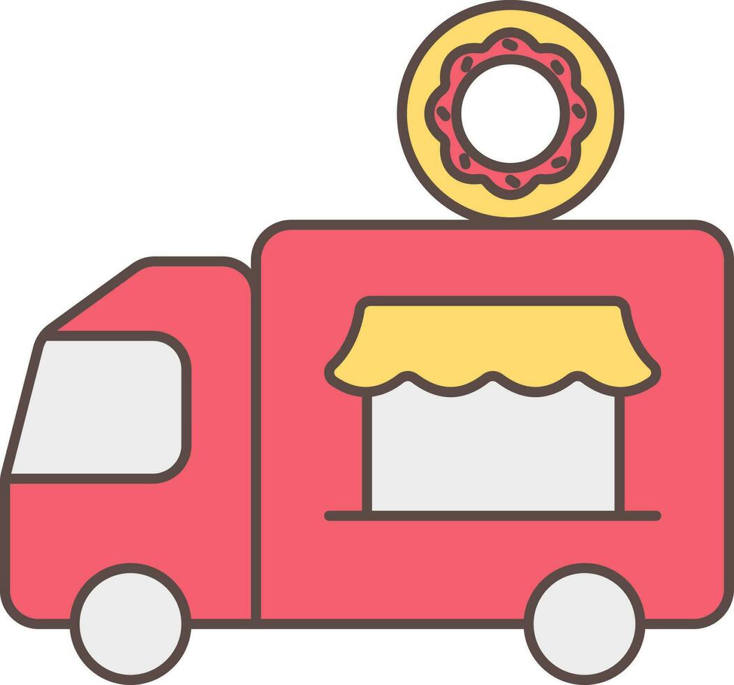 vlak stijl donuts voedsel vrachtauto icoon in rood en geel kleur. vector