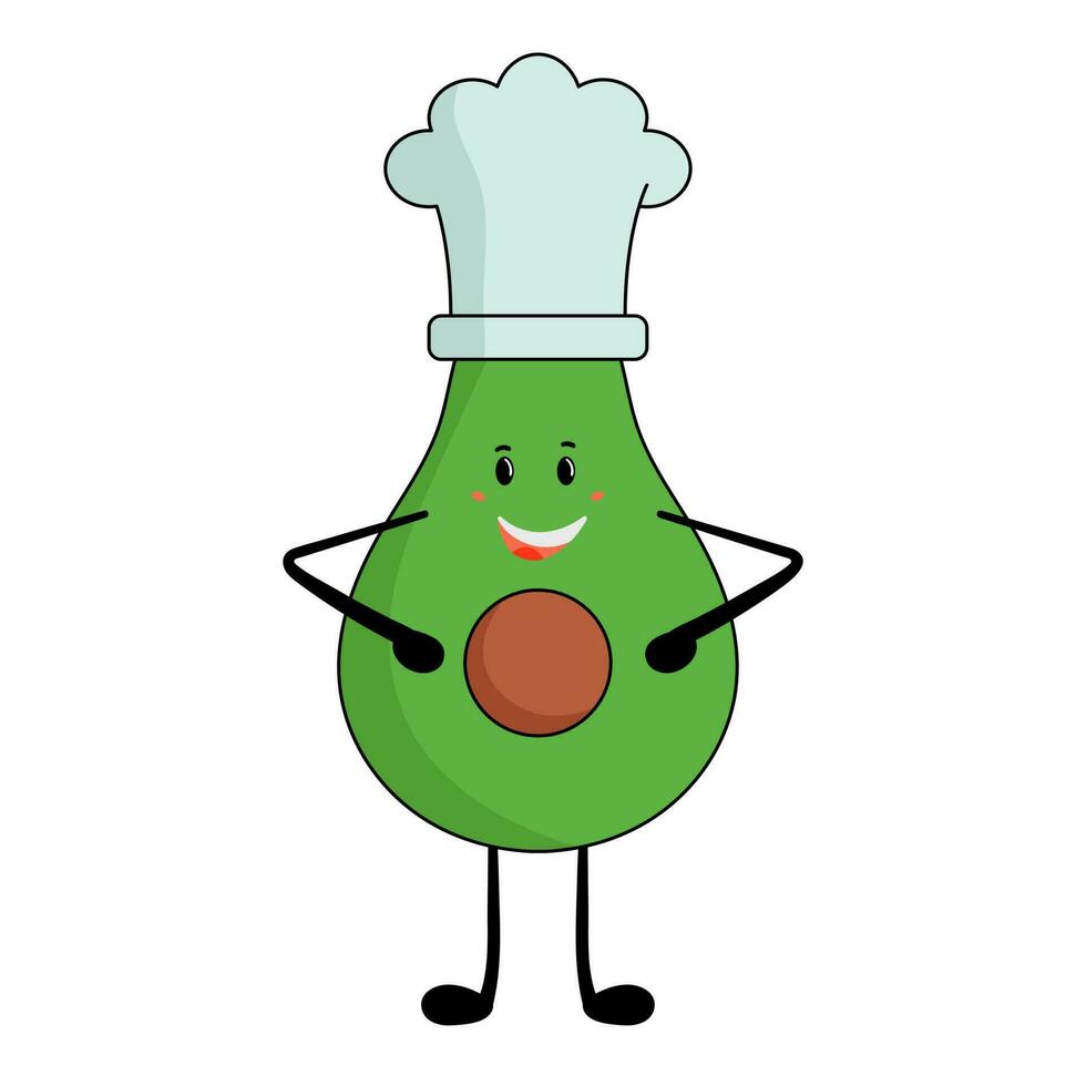 vrolijk avocado tekenfilm vervelend chef hoed icoon in vlak stijl. vector