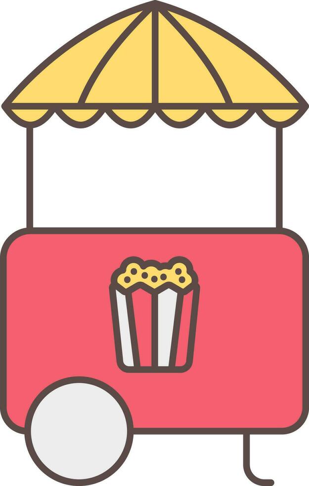 illustratie van popcorn voedsel kar icoon in rood en geel kleur. vector