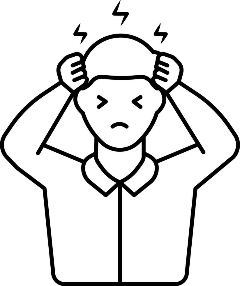 hoofdpijn Mens hand- Holding hoofd zwart schets icoon. vector