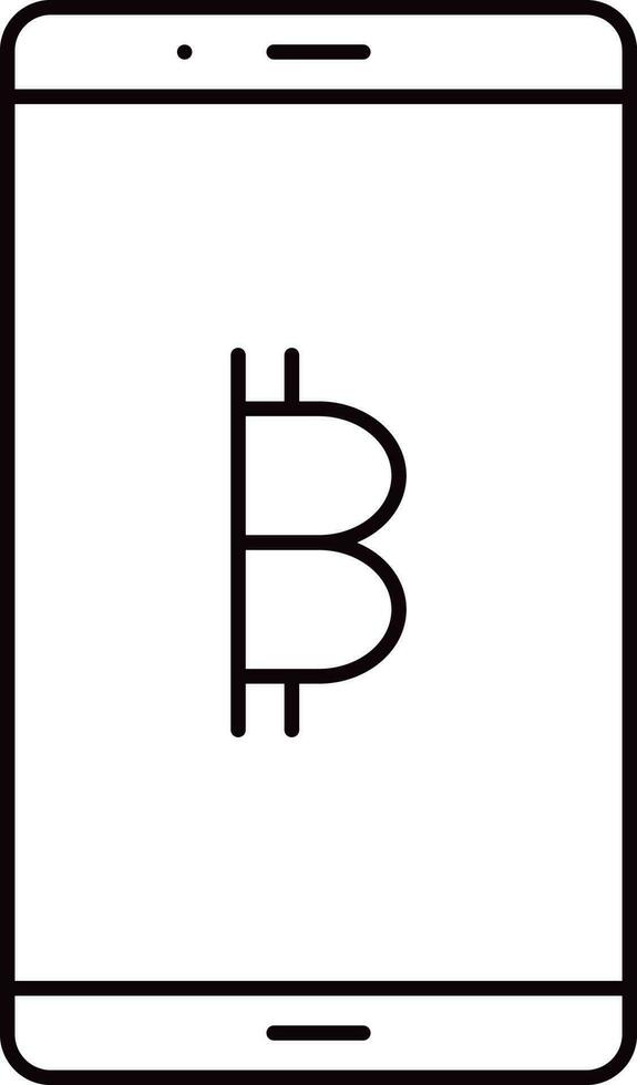 zwart schets bitcoin met slim telefoon icoon. vector